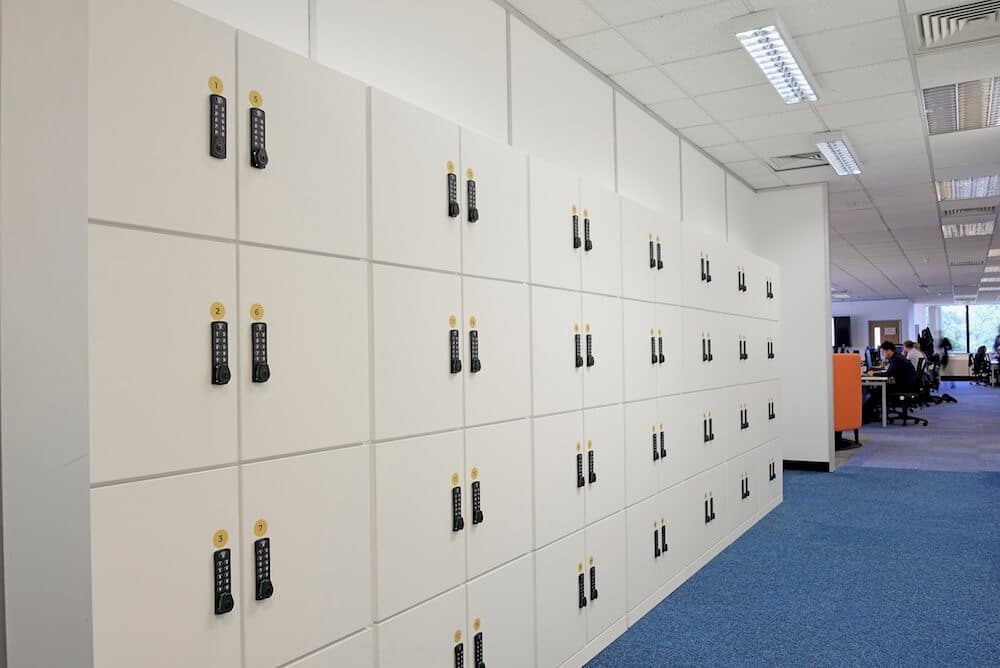 Personal storage lockers in an office