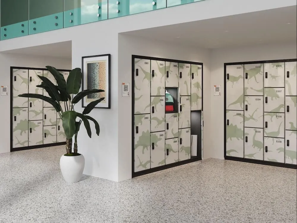 Horizon digital combination locks on visitor storage lockers in a museum